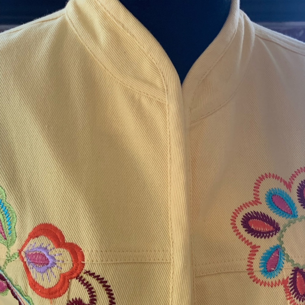 BFA CLASSIC Vintage Bright Yellow Embroidery Jacket Floral Design Size L Petite - Picture 3 of 16